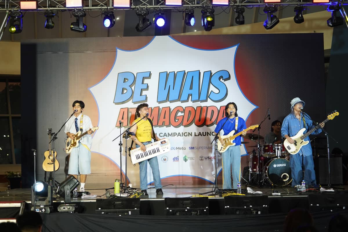 Filipino pop rock band The Juans performs at the launch event of the Be WAIS at Magduda campaign.